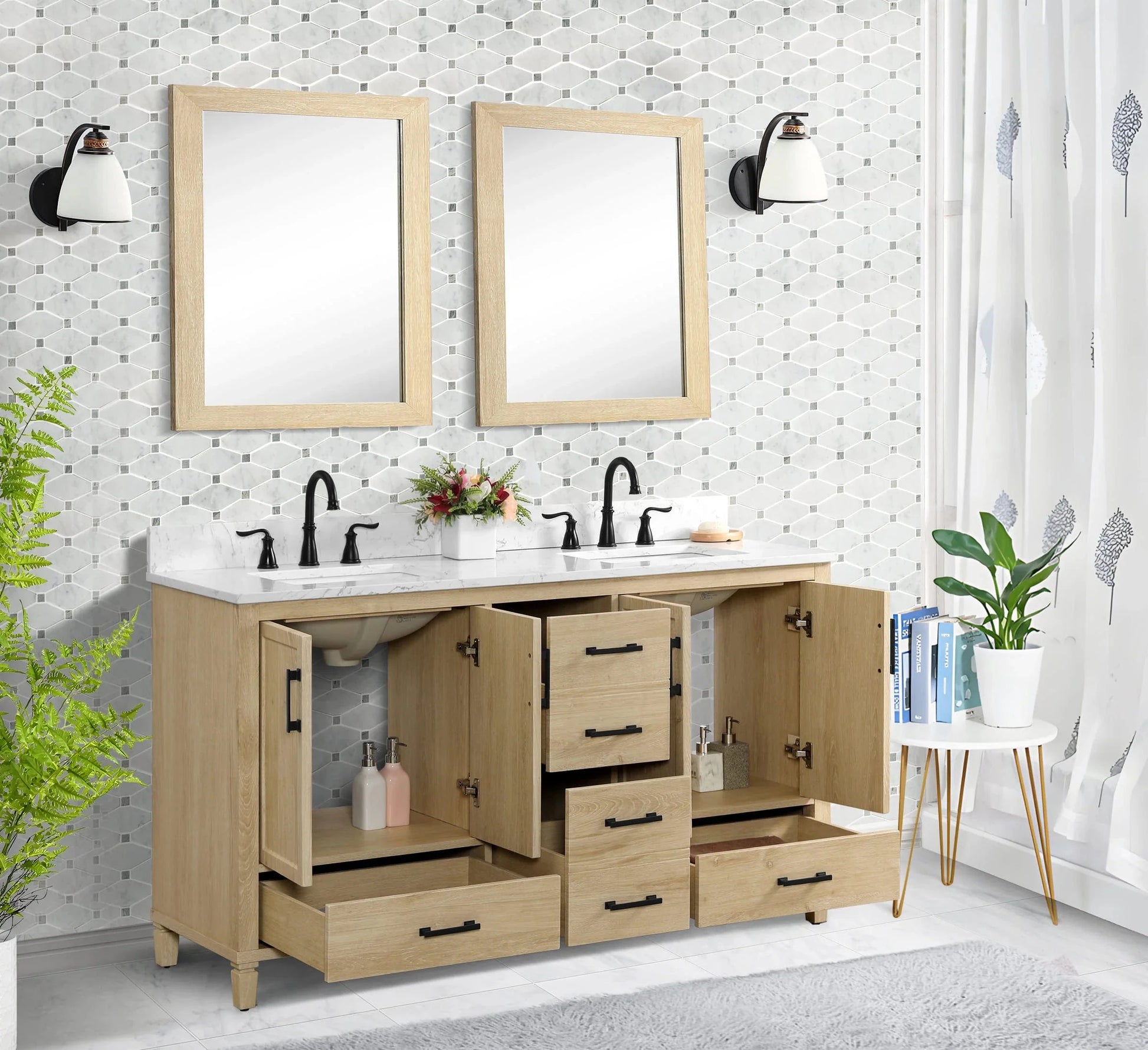 Hardin 60" Single Vanity With Carrara white Engineered Stone Top Horizon Tile