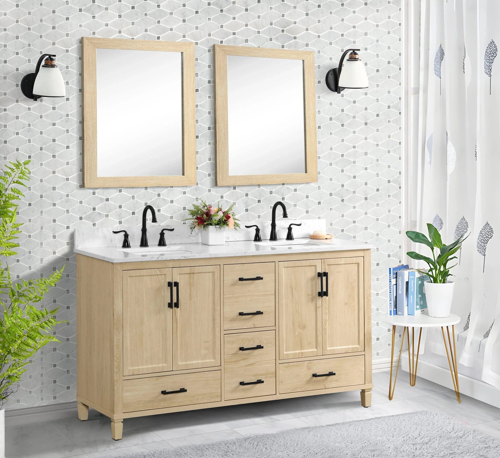 Hardin 60" Single Vanity With Carrara white Engineered Stone Top Horizon Tile
