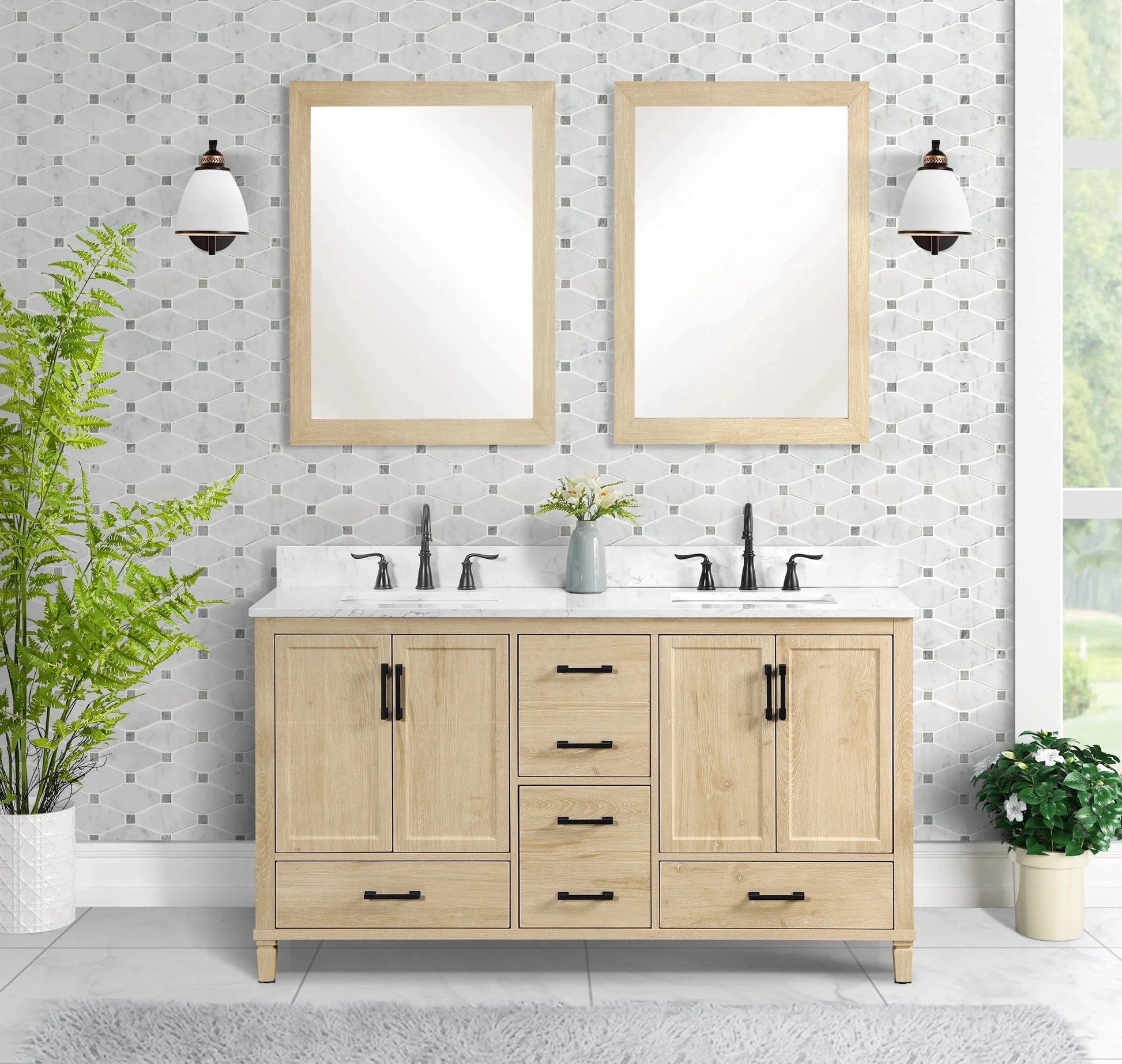 Hardin 60" Single Vanity With Carrara white Engineered Stone Top Horizon Tile