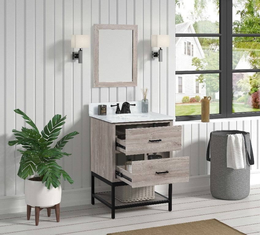 Hartley 24" Light Wood Vanity Combo with Carrara White Engineered Stone Top Horizon Tile