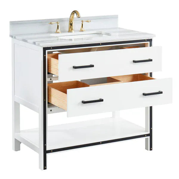 OasisTile Orlume 36" Dove White Vanity Combo with Turkey Marmara White Marble Top Horizon Tile