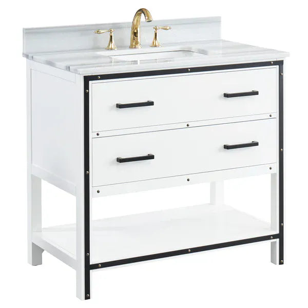OasisTile Orlume 36" Dove White Vanity Combo with Turkey Marmara White Marble Top Horizon Tile