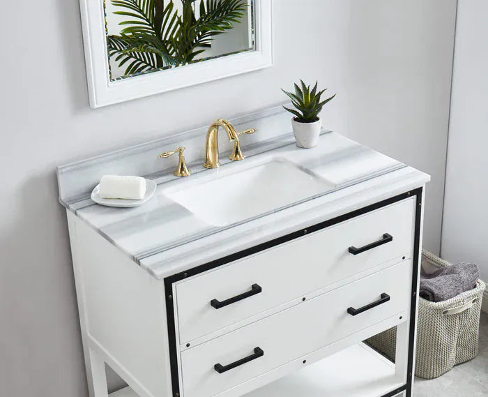 OasisTile Orlume 36" Dove White Vanity Combo with Turkey Marmara White Marble Top Horizon Tile