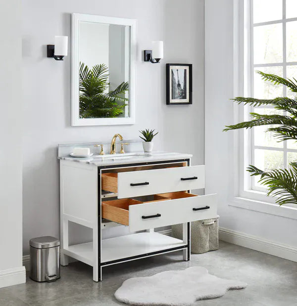 OasisTile Orlume 36" Dove White Vanity Combo with Turkey Marmara White Marble Top Horizon Tile