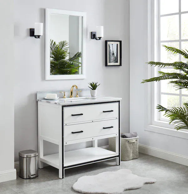 OasisTile Orlume 36" Dove White Vanity Combo with Turkey Marmara White Marble Top Horizon Tile