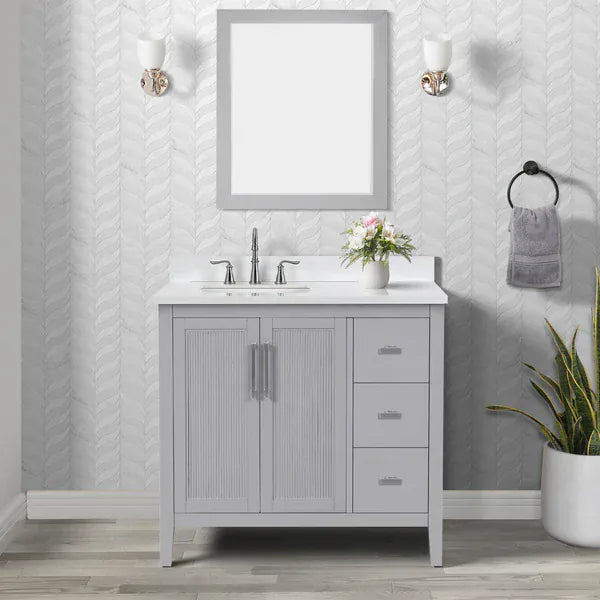 OasisTile Silvara 36" Light Gray Vanity Combo with Sintered Stone Top Horizon Tile