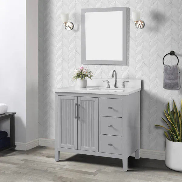 OasisTile Silvara 36" Light Gray Vanity Combo with Sintered Stone Top Horizon Tile