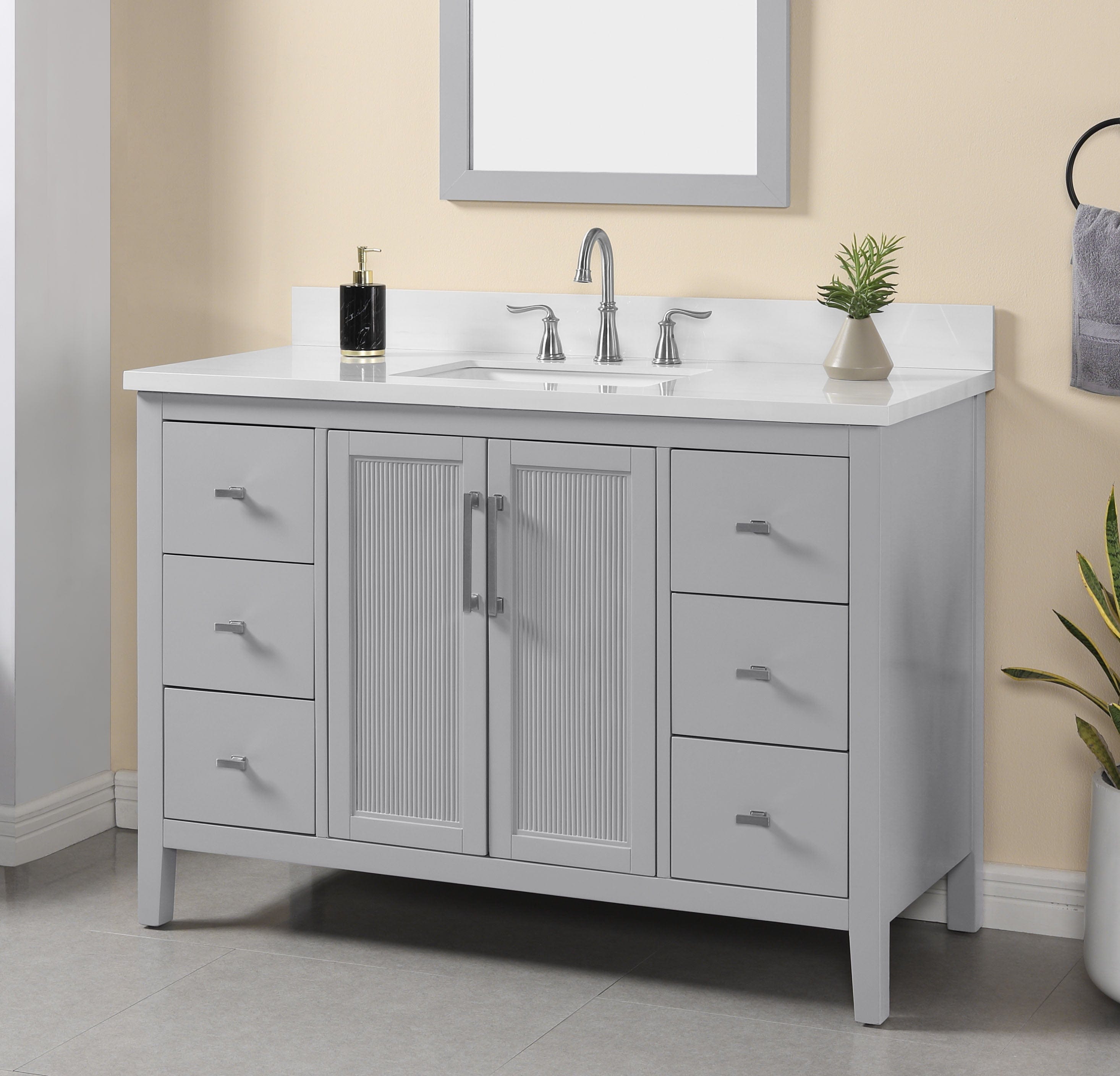 Hollister 48" Light Gray Vanity Combo with Sintered Stone Top Horizon Tile