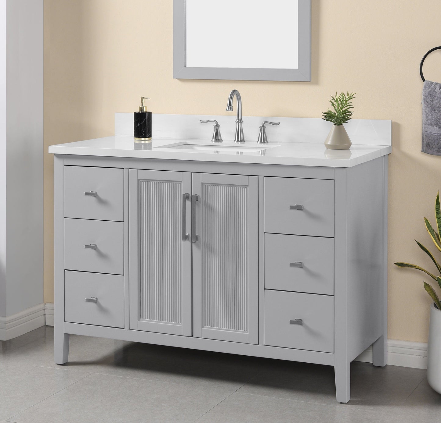 Hollister 48" Light Gray Vanity Combo with Sintered Stone Top Horizon Tile