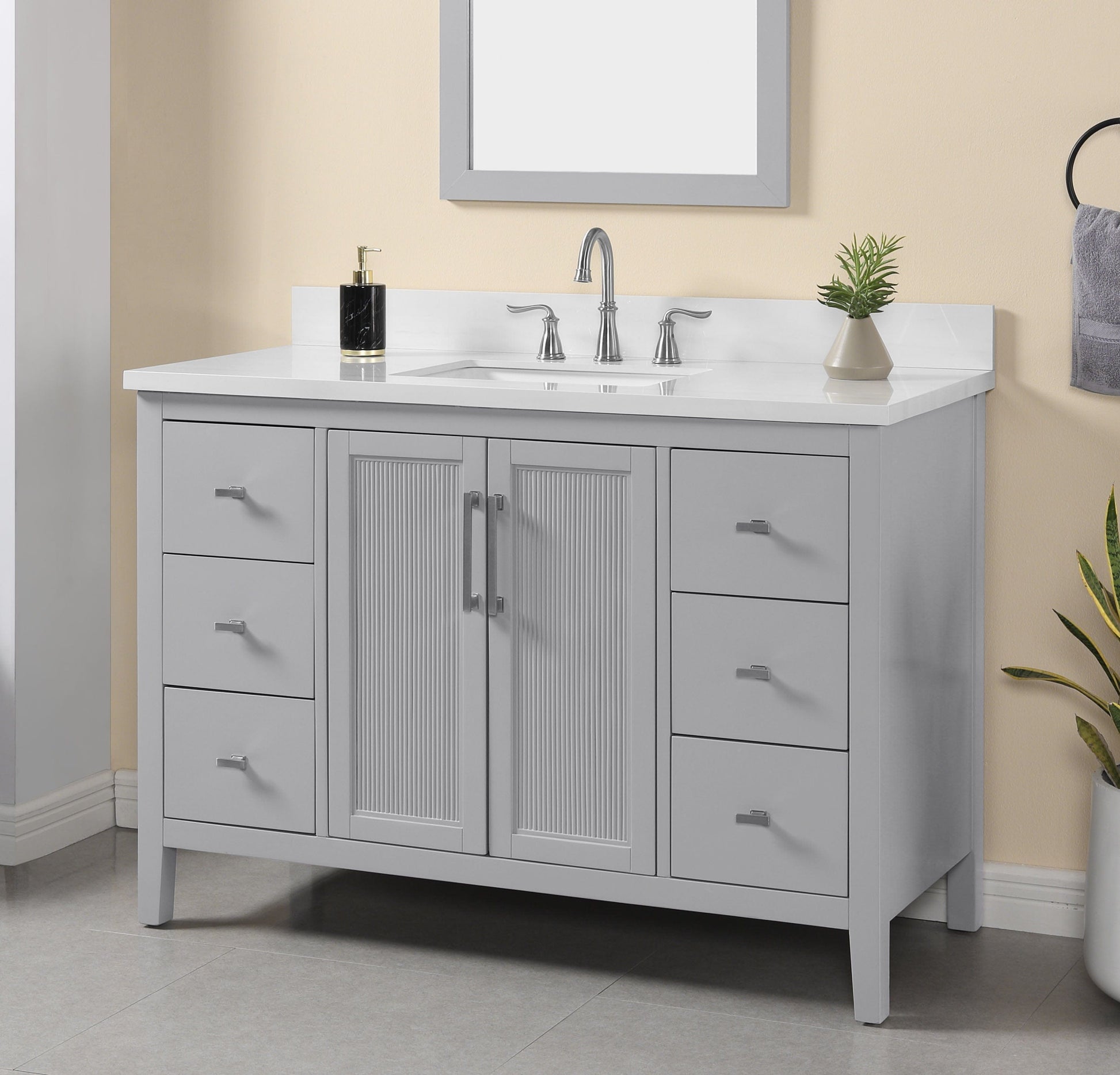 Hollister 48" Light Gray Vanity Combo with Sintered Stone Top Horizon Tile
