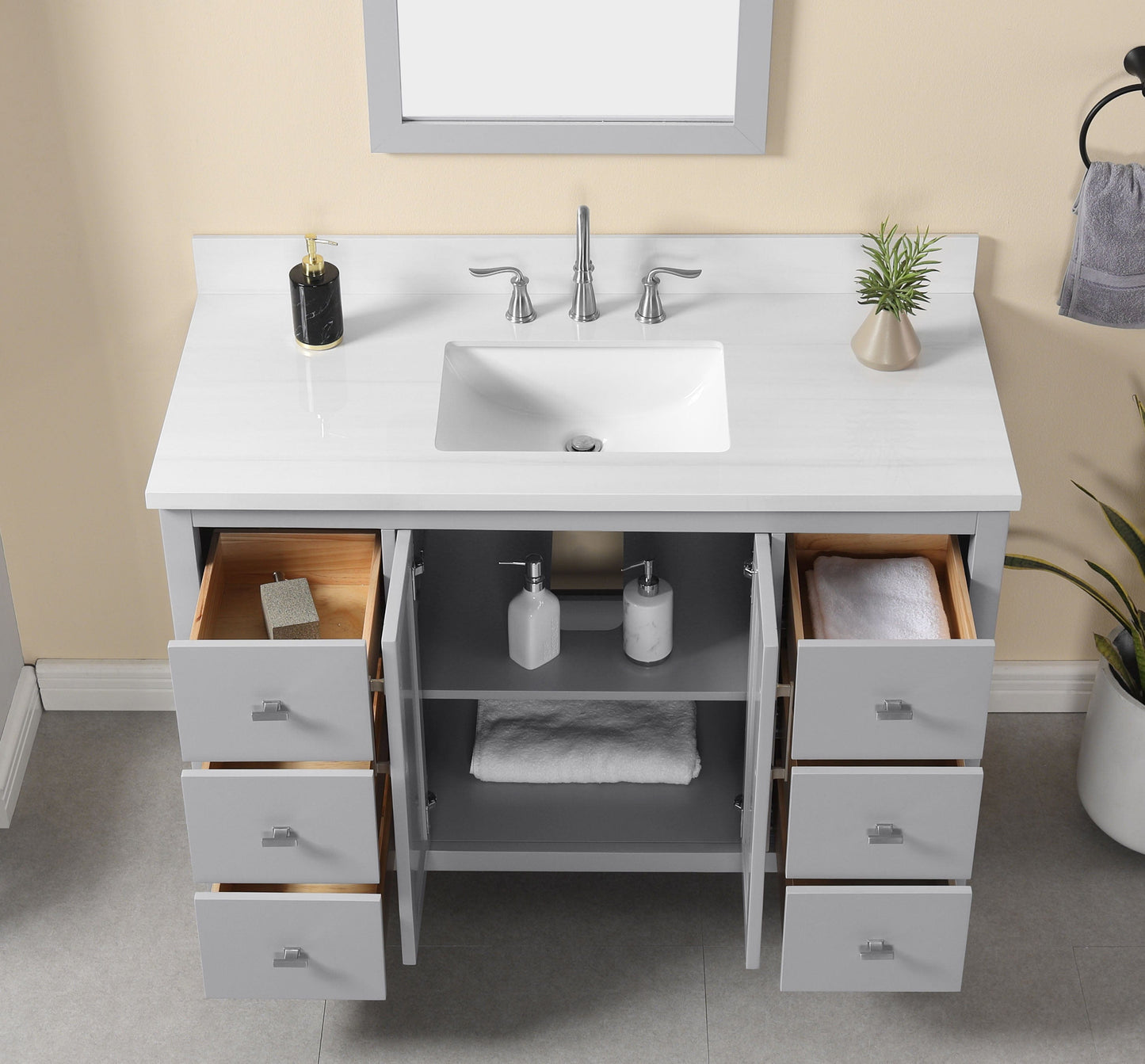 Hollister 48" Light Gray Vanity Combo with Sintered Stone Top Horizon Tile