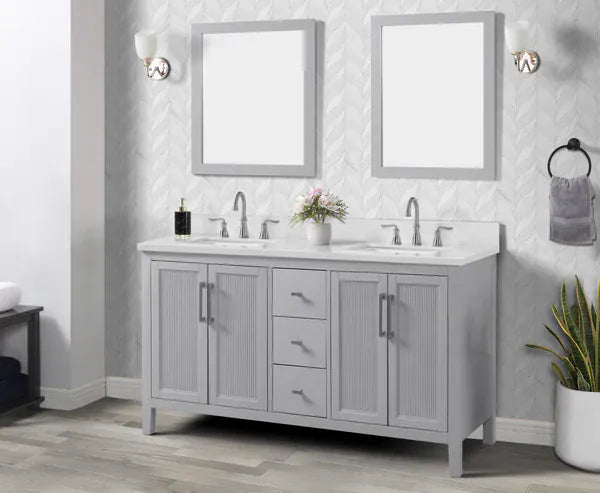 OasisTile Silvara 60" Light Gray Vanity Combo with Sintered Stone Top Horizon Tile