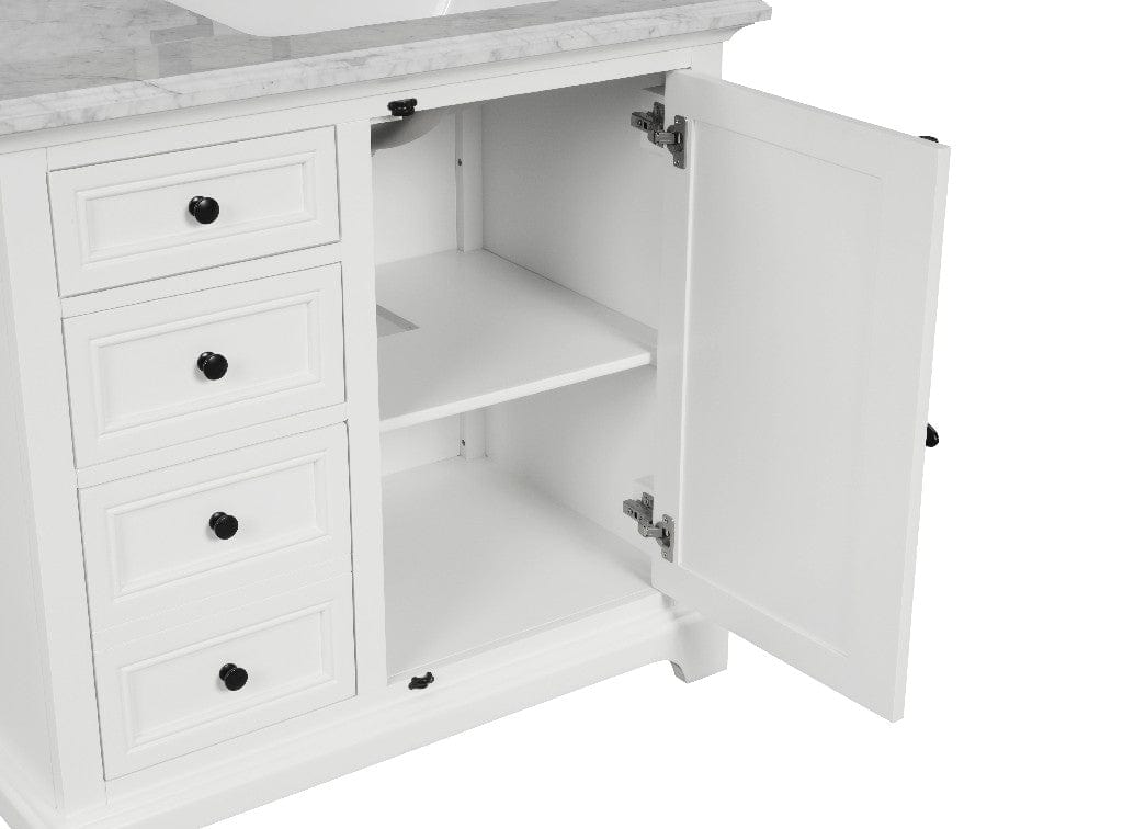 Icon 36" White Single Sink Bathroom Vanity with Carrara Marble Vanity Top Horizon Tile