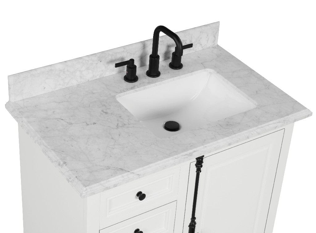 Icon 36" White Single Sink Bathroom Vanity with Carrara Marble Vanity Top Horizon Tile