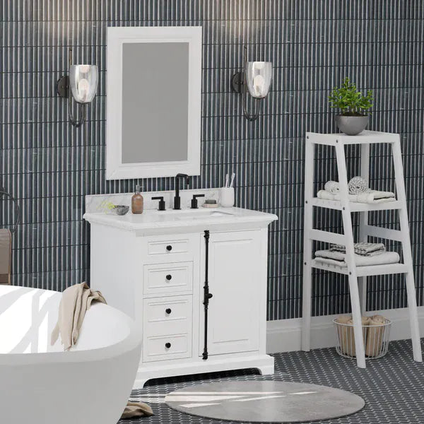 OasisTile Averra 36" White Single Sink Bathroom Vanity with Carrara Marble Vanity Top Horizon Tile