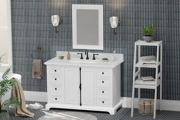 OasisTile Averra 48" White Single Sink Bathroom Vanity with Carrara Marble Vanity Top Horizon Tile