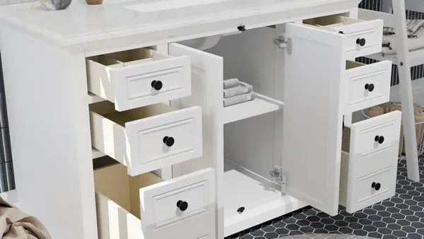 OasisTile Averra 48" White Single Sink Bathroom Vanity with Carrara Marble Vanity Top Horizon Tile