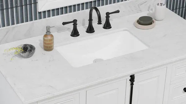 OasisTile Averra 48" White Single Sink Bathroom Vanity with Carrara Marble Vanity Top Horizon Tile