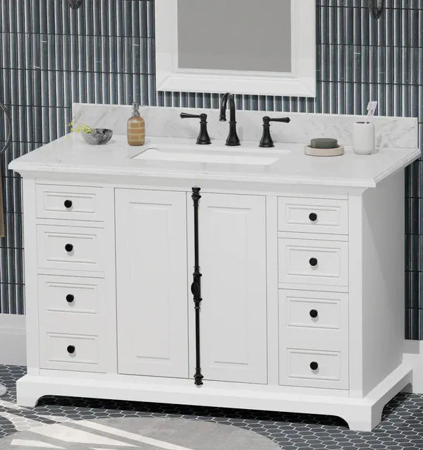 OasisTile Averra 48" White Single Sink Bathroom Vanity with Carrara Marble Vanity Top Horizon Tile
