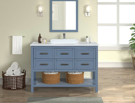 James 48" Steel Bule Single Sink Bathroom Vanity with Cultured Marble Vanity Top Horizon Tile