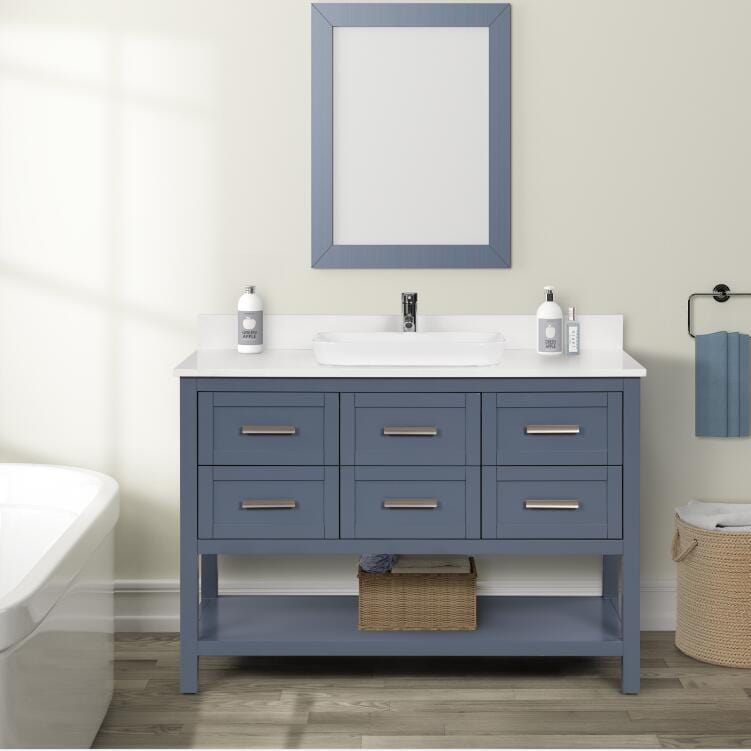 James 48" Steel Bule Single Sink Bathroom Vanity with Cultured Marble Vanity Top Horizon Tile