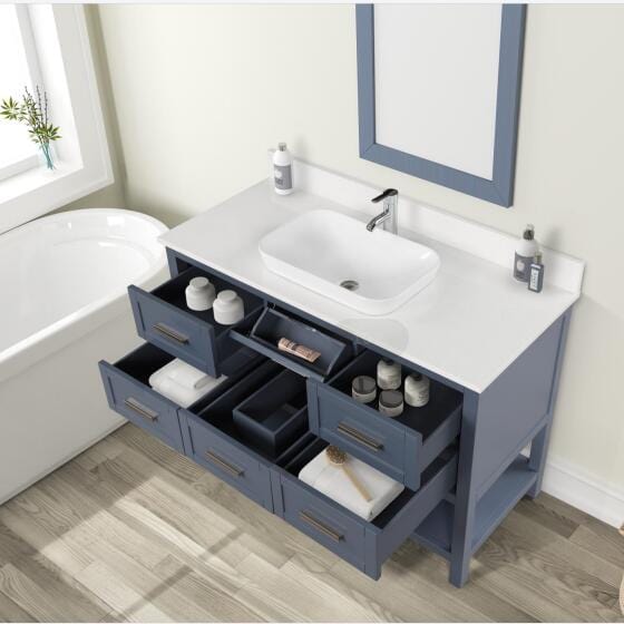 James 48" Steel Bule Single Sink Bathroom Vanity with Cultured Marble Vanity Top Horizon Tile