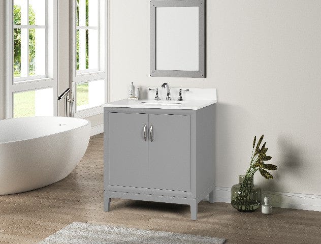 Luton 30" Light Gray Vanity Combo with Snow White Quartz Top Horizon Tile