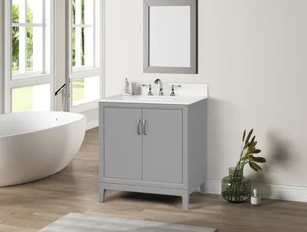 OasisTile Modare 30" Light Gray Vanity Combo with Snow White Quartz Top Horizon Tile