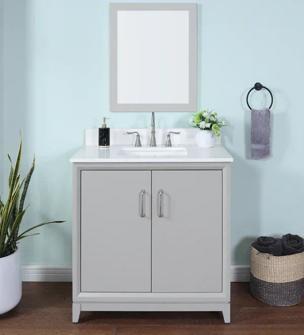 OasisTile Modare 36" Light Gray Vanity Combo with Snow White Quartz Top Horizon Tile