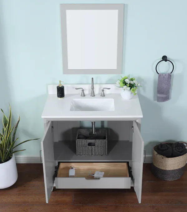 OasisTile Modare 36" Light Gray Vanity Combo with Snow White Quartz Top Horizon Tile