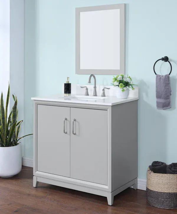 OasisTile Modare 36" Light Gray Vanity Combo with Snow White Quartz Top Horizon Tile