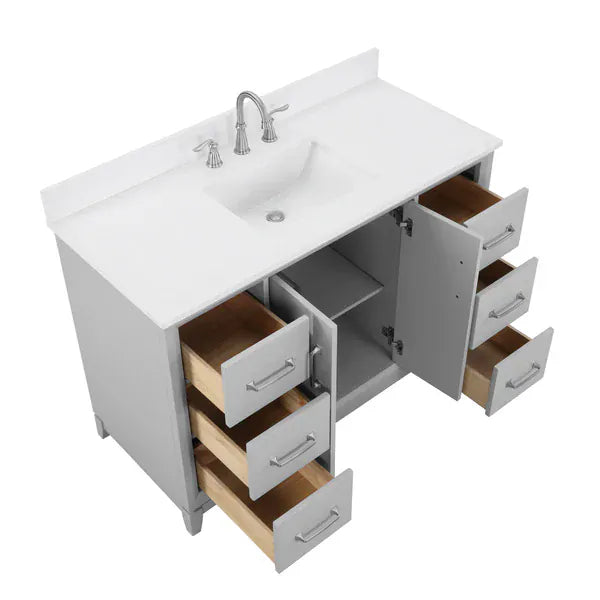 OasisTile Modare 48" Light Gray Vanity Combo with Snow White Quartz Top Horizon Tile