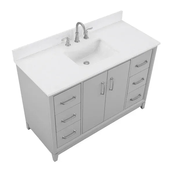 OasisTile Modare 48" Light Gray Vanity Combo with Snow White Quartz Top Horizon Tile