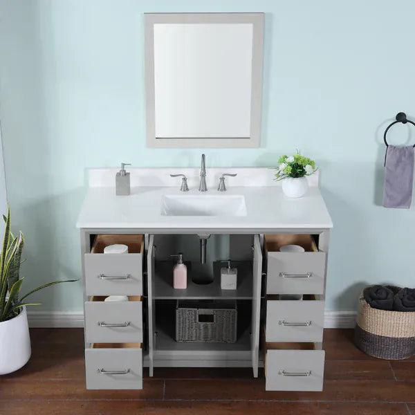 OasisTile Modare 48" Light Gray Vanity Combo with Snow White Quartz Top Horizon Tile