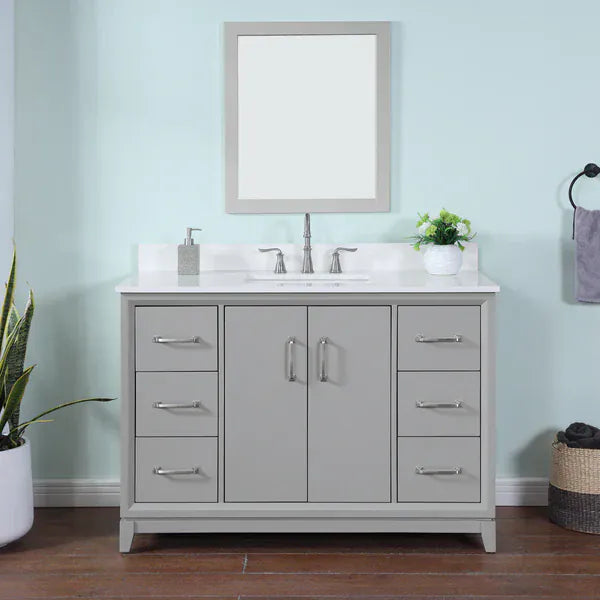 OasisTile Modare 48" Light Gray Vanity Combo with Snow White Quartz Top Horizon Tile