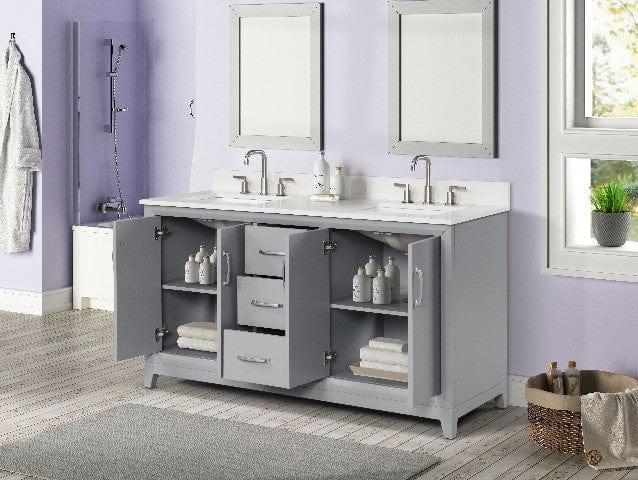 Luton 60" Light Gray Vanity Combo with Snow White Quartz Top Horizon Tile