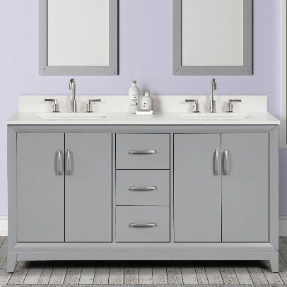 Luton 60" Light Gray Vanity Combo with Snow White Quartz Top Horizon Tile