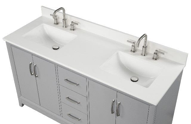 Luton 60" Light Gray Vanity Combo with Snow White Quartz Top Horizon Tile