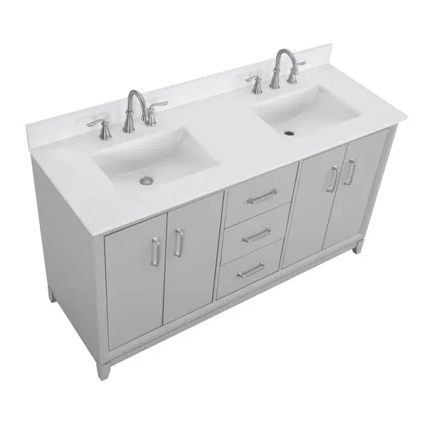 OasisTile Modare 60" Light Gray Vanity Combo with Snow White Quartz Top Horizon Tile