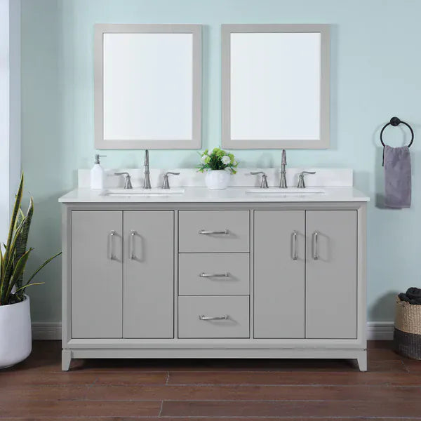 OasisTile Modare 60" Light Gray Vanity Combo with Snow White Quartz Top Horizon Tile