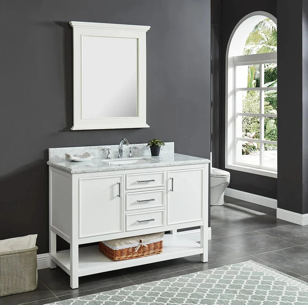 Manhattan 48" White Single Vanity With Carrara Marble Top Horizon Tile