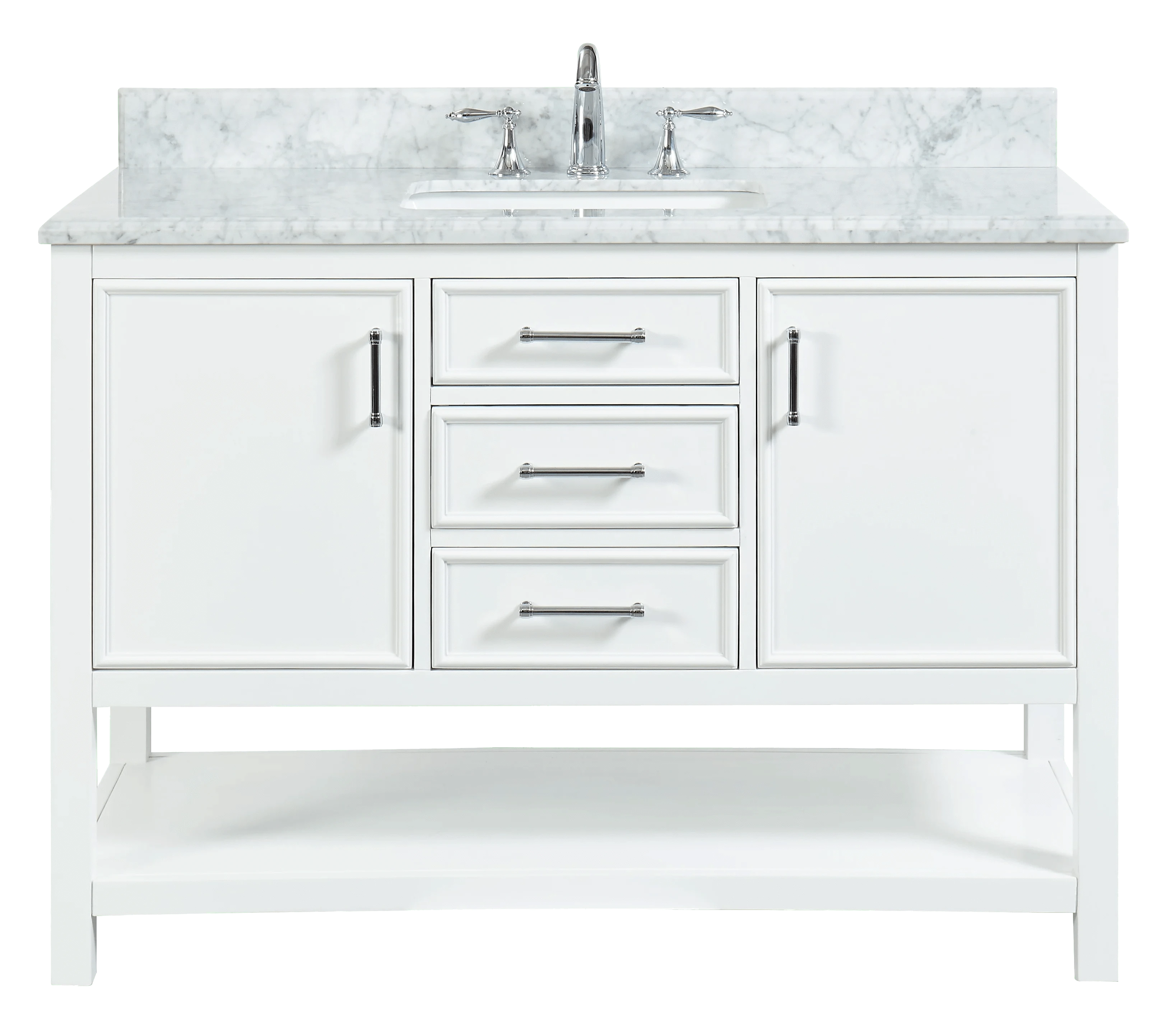 Manhattan 48" White Single Vanity With Carrara Marble Top Horizon Tile