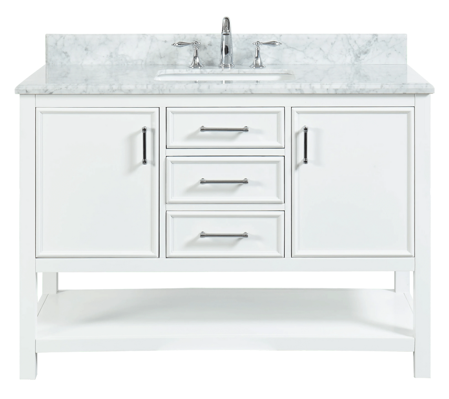 Manhattan 48" White Single Vanity With Carrara Marble Top Horizon Tile