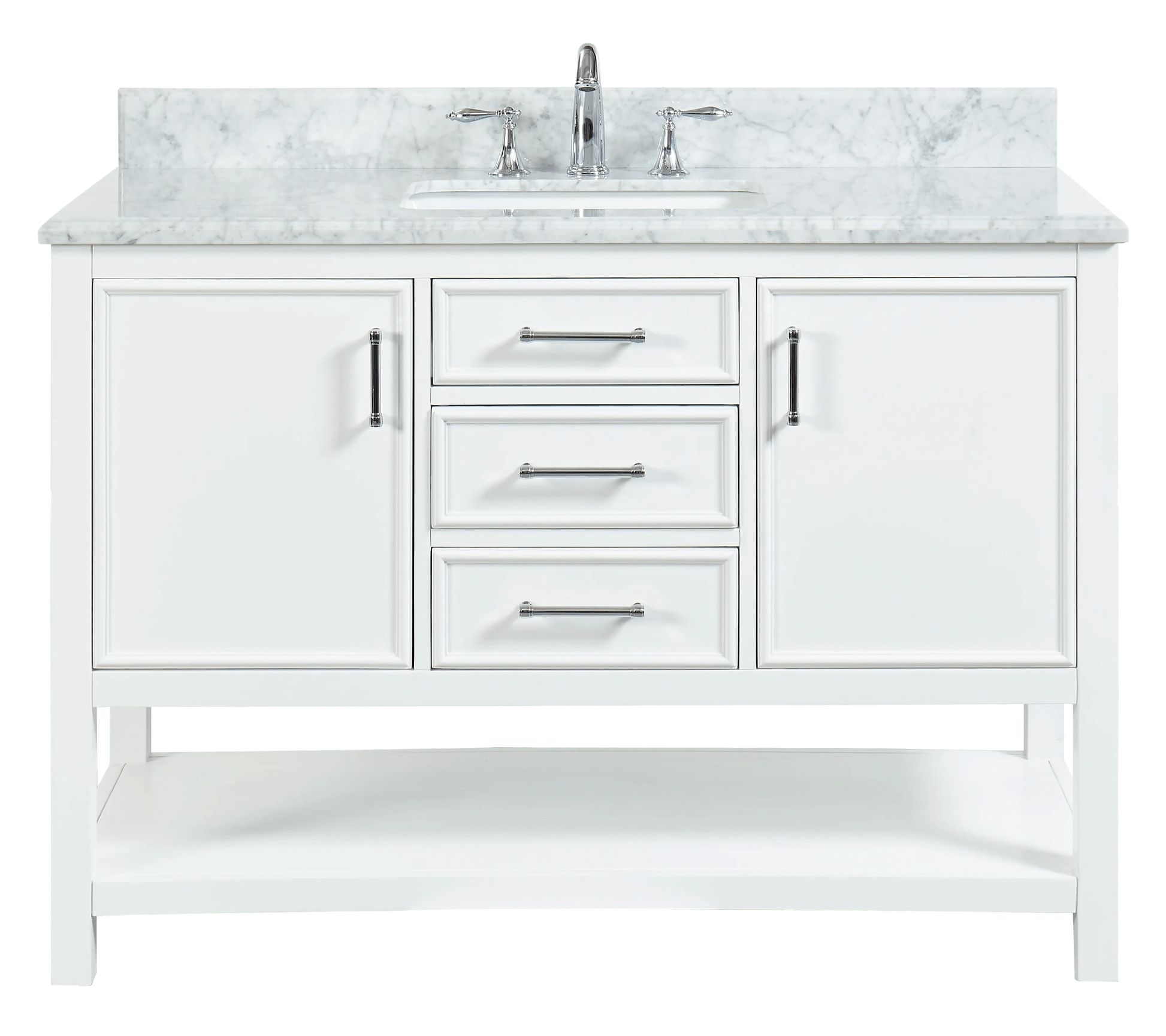 Manhattan 48" White Single Vanity With Carrara Marble Top Horizon Tile