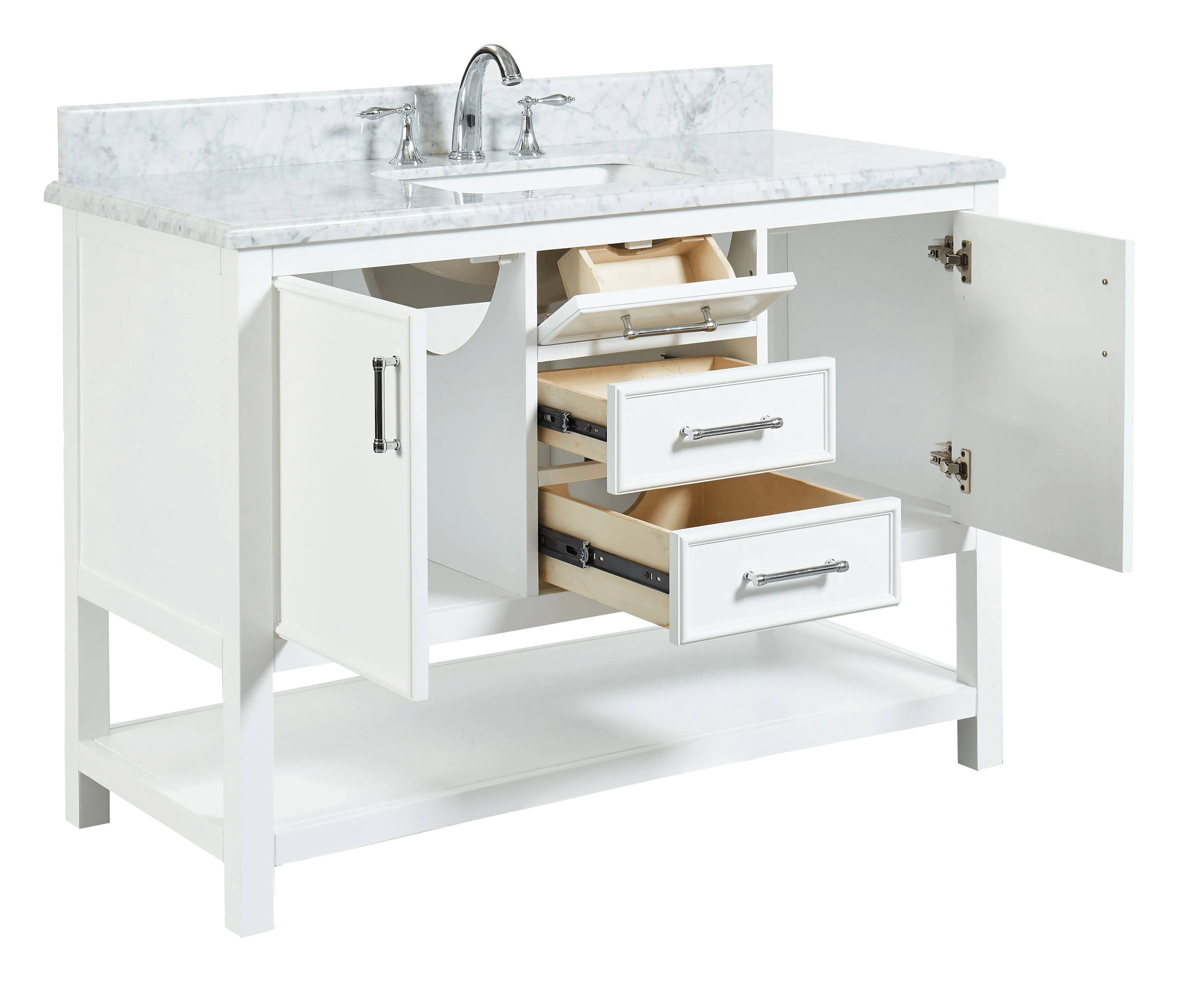 Manhattan 48" White Single Vanity With Carrara Marble Top Horizon Tile