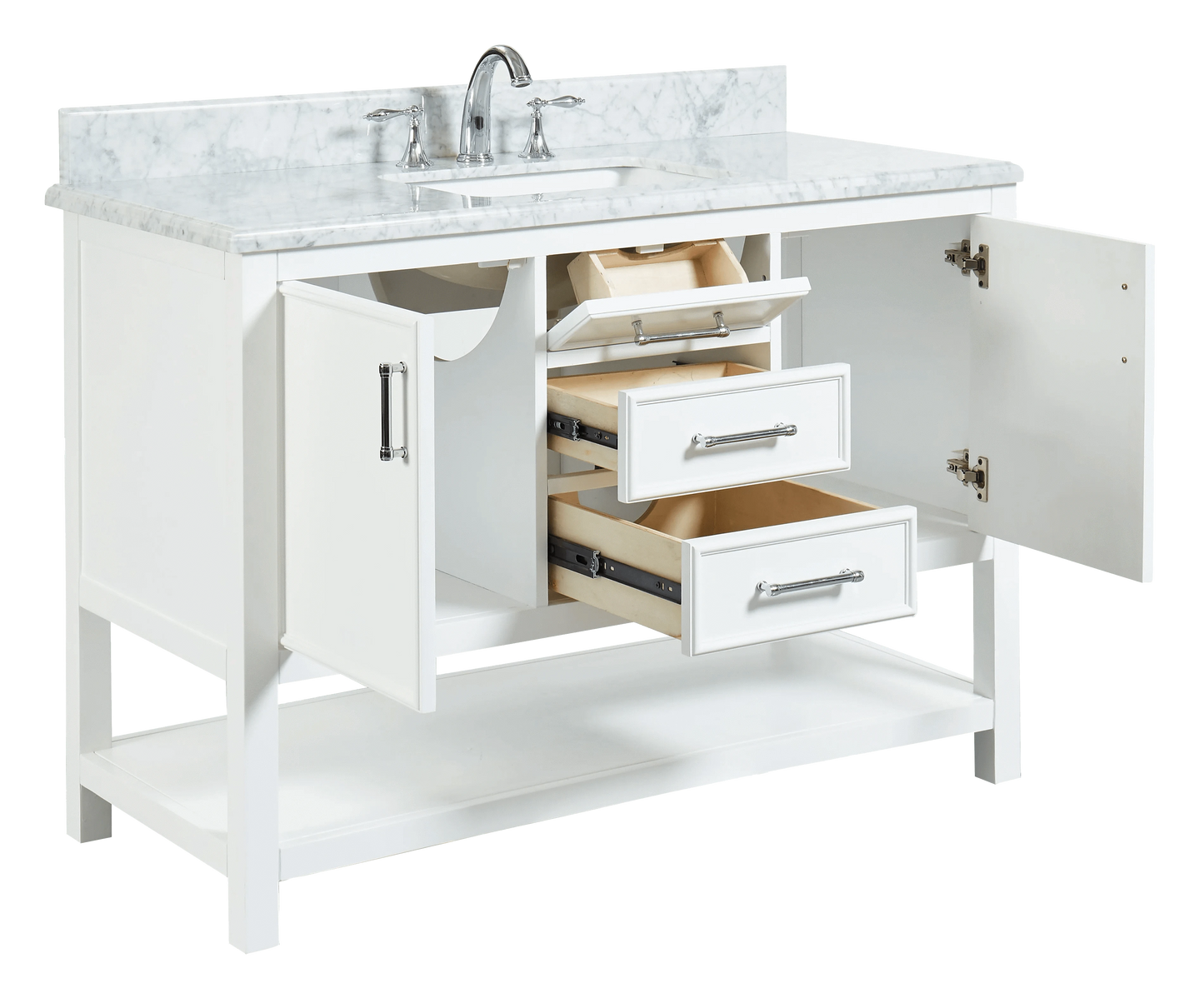 Manhattan 48" White Single Vanity With Carrara Marble Top Horizon Tile