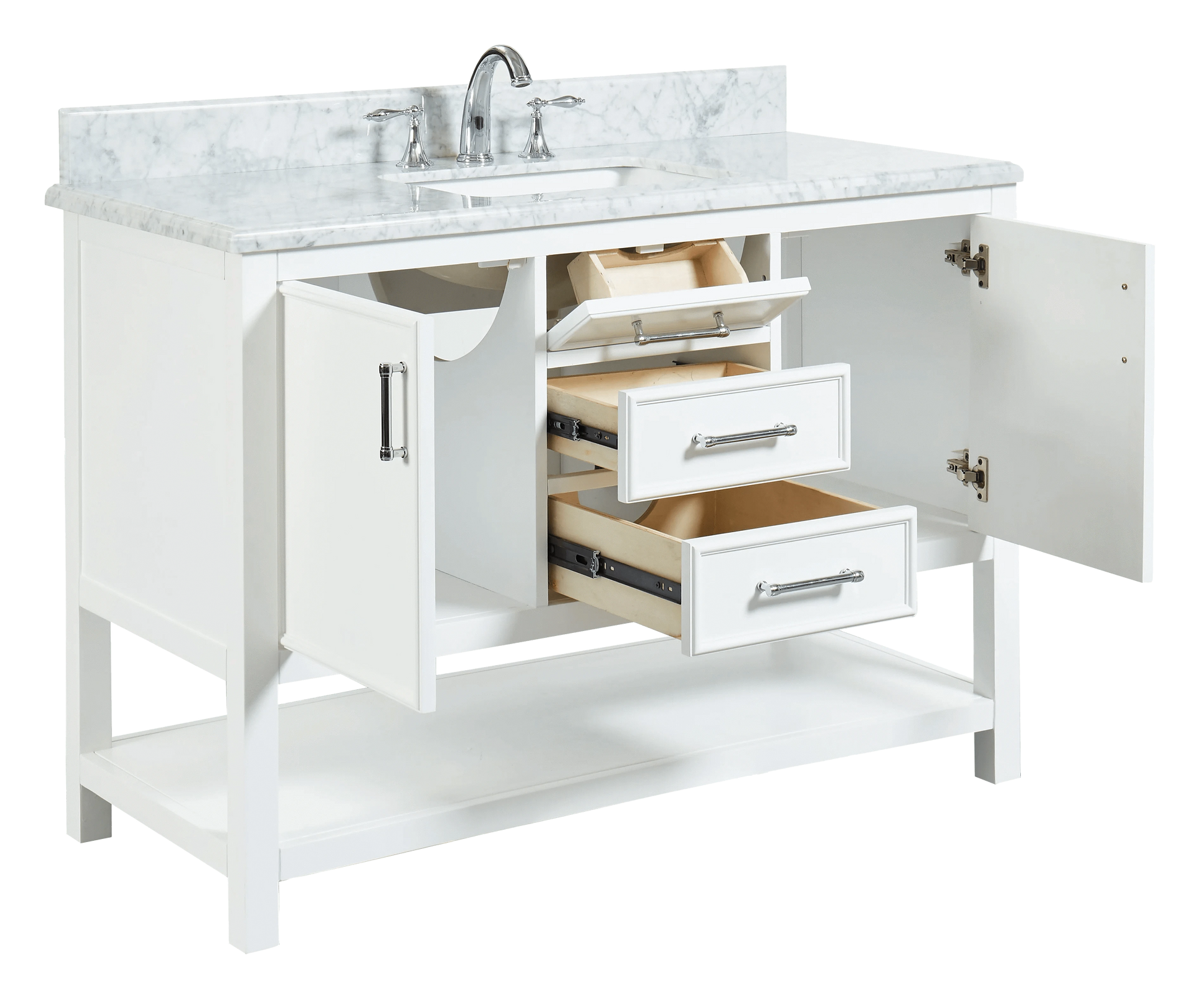 Manhattan 48" White Single Vanity With Carrara Marble Top Horizon Tile