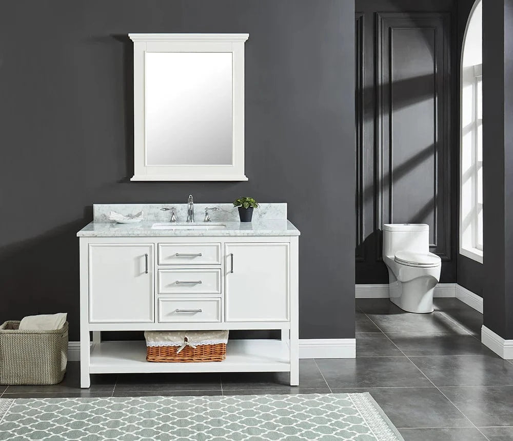 Manhattan 48" White Single Vanity With Carrara Marble Top Horizon Tile