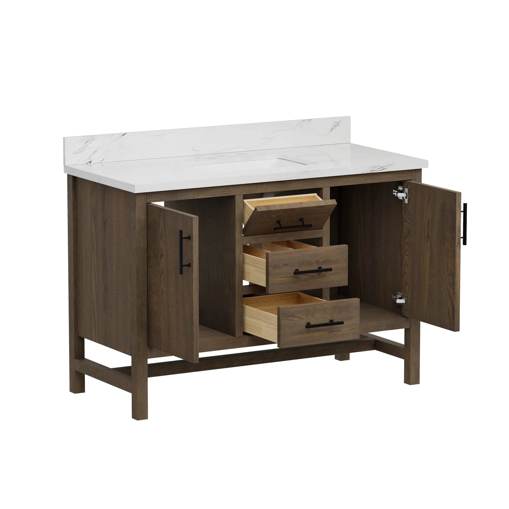 Solon 48“ Vanity Family Set with Calacatta Sintered Stone Top Horizon Tile