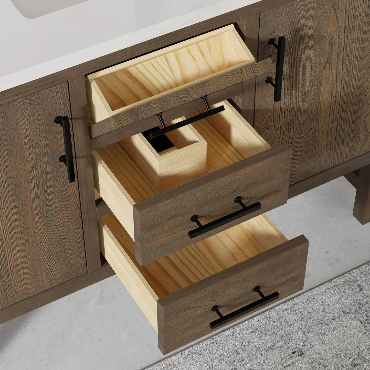 Solon 48“ Vanity Family Set with Calacatta Sintered Stone Top Horizon Tile